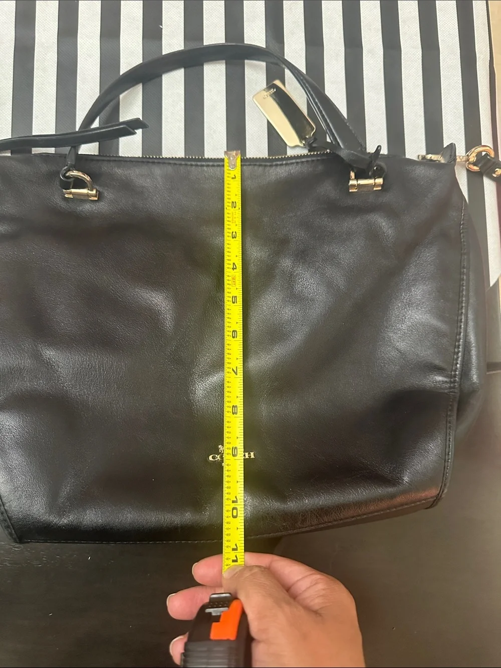 Chic Coach Black Leather Crossbody Satchel with Gold Hardware